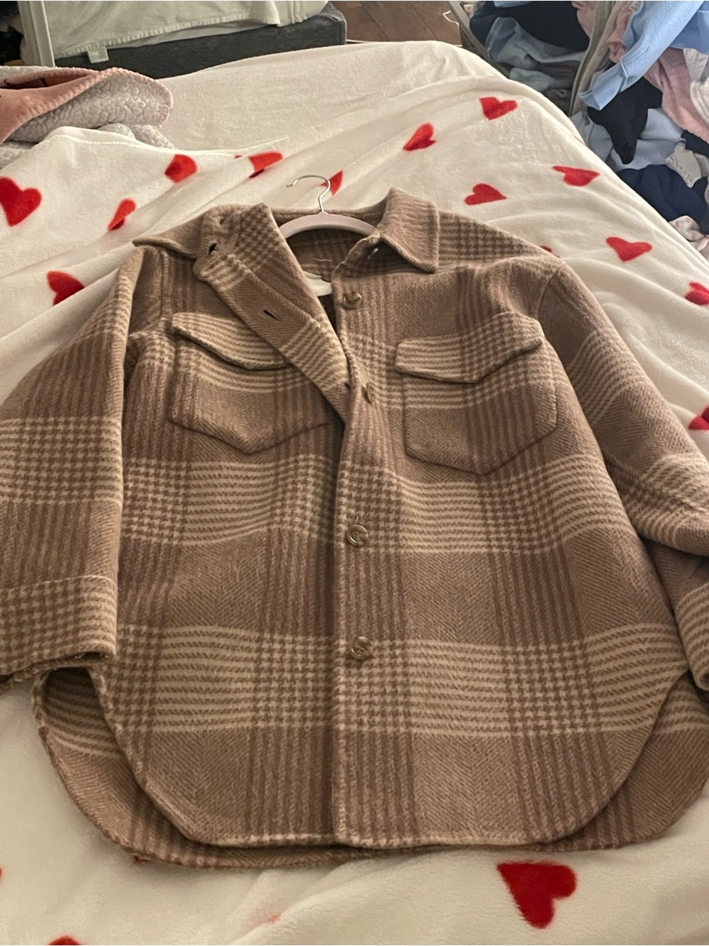 OAK + FORT Taupe Plaid Utility Shacket - Picture 12 of 14